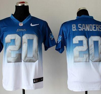 Nike Lions #20 Barry Sanders Blue/White Stitched NFL Elite Fadeaway Fashion Jersey
