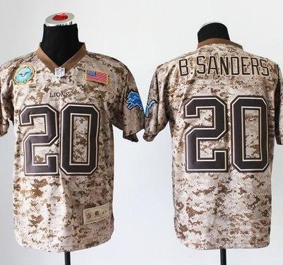 Nike Lions #20 Barry Sanders Camo Stitched NFL New Elite USMC Jersey