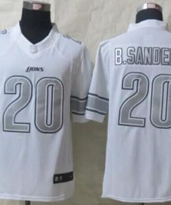 Nike Lions #20 Barry Sanders White Stitched NFL Limited Platinum Jersey
