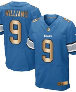 Nike Lions #9 Jameson Williams Blue Team Color Stitched NFL Elite Gold Jersey