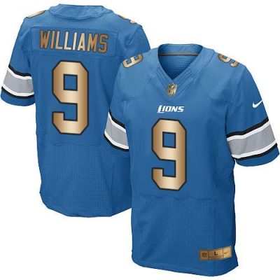 Nike Lions #9 Jameson Williams Blue Team Color Stitched NFL Elite Gold Jersey