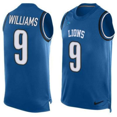 Nike Lions #9 Jameson Williams Blue Team Color Stitched NFL Limited Tank Top Jersey