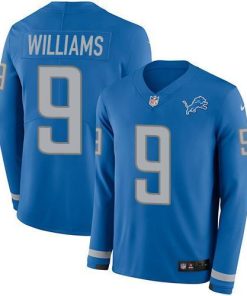 Nike Lions #9 Jameson Williams Blue Team Color Stitched NFL Limited Therma Long Sleeve Jersey