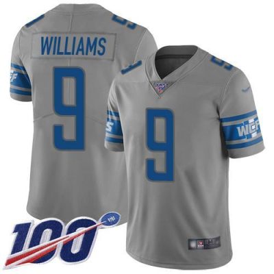 Nike Lions #9 Jameson Williams Gray Stitched NFL Limited Inverted Legend 100th Season Jersey