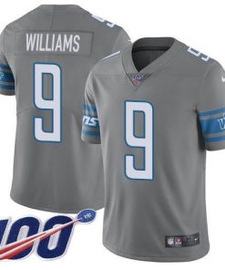 Nike Lions #9 Jameson Williams Gray Stitched NFL Limited Rush 100th Season Jersey
