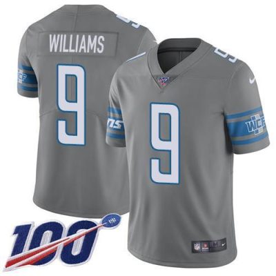 Nike Lions #9 Jameson Williams Gray Stitched NFL Limited Rush 100th Season Jersey