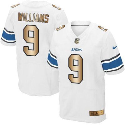 Nike Lions #9 Jameson Williams White Stitched NFL Elite Gold Jersey