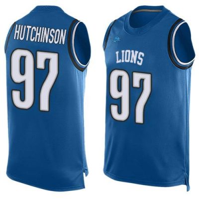 Nike Lions #97 Aidan Hutchinson Blue Team Color Stitched NFL Limited Tank Top Jersey
