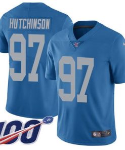 Nike Lions #97 Aidan Hutchinson Blue Throwback Stitched NFL 100th Season Vapor Untouchable Limited Jersey