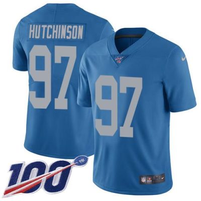Nike Lions #97 Aidan Hutchinson Blue Throwback Stitched NFL 100th Season Vapor Untouchable Limited Jersey