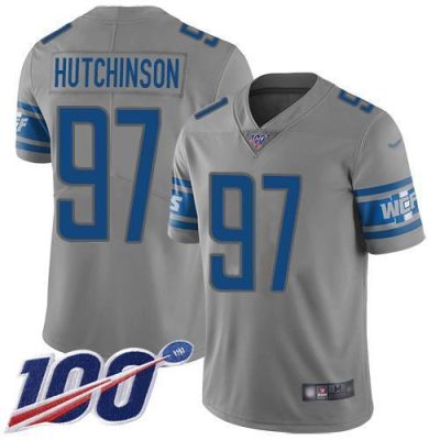Nike Lions #97 Aidan Hutchinson Gray Stitched NFL Limited Inverted Legend 100th Season Jersey