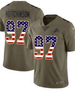 Nike Lions #97 Aidan Hutchinson Olive/USA Flag Stitched NFL Limited 2017 Salute To Service Jersey
