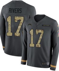 Nike Los Angeles Chargers #17 Philip Rivers Anthracite Salute to Service Stitched NFL Limited Therma Long Sleeve Jersey