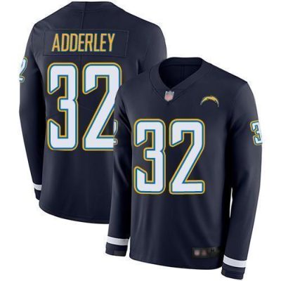 Nike Los Angeles Chargers #32 Nasir Adderley Navy Blue Team Color Stitched NFL Limited Therma Long Sleeve Jersey