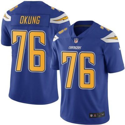 Nike Los Angeles Chargers #76 Russell Okung Electric Blue Stitched NFL Limited Rush Jersey