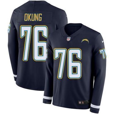Nike Los Angeles Chargers #76 Russell Okung Navy Blue Team Color Stitched NFL Limited Therma Long Sleeve Jersey