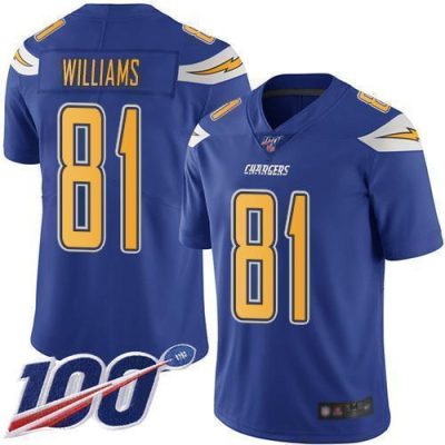Nike Los Angeles Chargers #81 Mike Williams Electric Blue Stitched NFL Limited Rush 100th Season Jersey