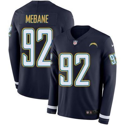 Nike Los Angeles Chargers #92 Brandon Mebane Navy Blue Team Color Stitched NFL Limited Therma Long Sleeve Jersey