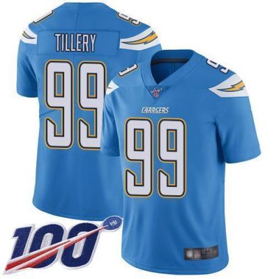 Nike Los Angeles Chargers #99 Jerry Tillery Electric Blue Alternate Stitched NFL 100th Season Vapor Limited Jersey