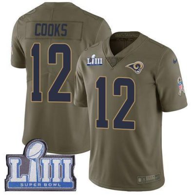 Nike Los Angeles Rams #12 Brandin Cooks Olive Super Bowl LIII Bound Stitched NFL Limited 2017 Salute To Service Jersey