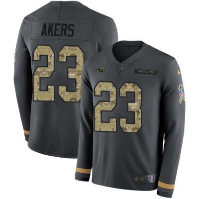 Nike Los Angeles Rams #23 Cam Akers Anthracite Salute to Service Stitched NFL Limited Therma Long Sleeve Jersey