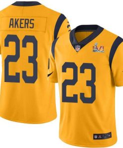 Nike Los Angeles Rams #23 Cam Akers Gold Super Bowl LVI Patch Stitched NFL Limited Rush Jersey