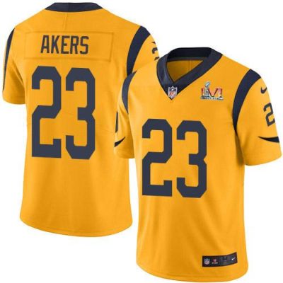 Nike Los Angeles Rams #23 Cam Akers Gold Super Bowl LVI Patch Stitched NFL Limited Rush Jersey