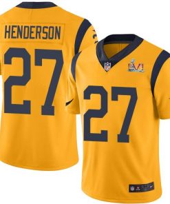 Nike Los Angeles Rams #27 Darrell Henderson Gold Super Bowl LVI Patch Stitched NFL Limited Rush Jersey