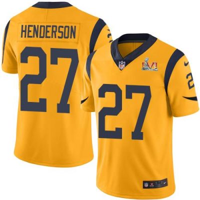 Nike Los Angeles Rams #27 Darrell Henderson Gold Super Bowl LVI Patch Stitched NFL Limited Rush Jersey