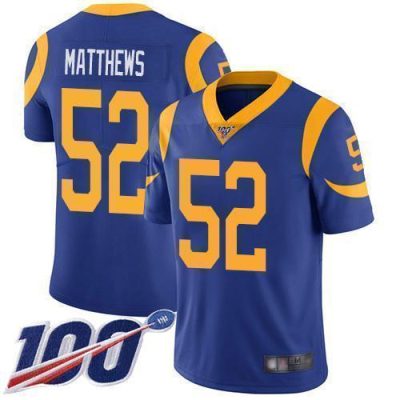 Nike Los Angeles Rams #52 Clay Matthews Royal Blue Alternate Stitched NFL 100th Season Vapor Limited Jersey