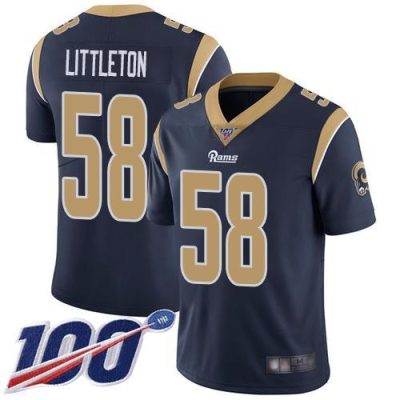 Nike Los Angeles Rams #58 Cory Littleton Navy Blue Team Color Stitched NFL 100th Season Vapor Limited Jersey