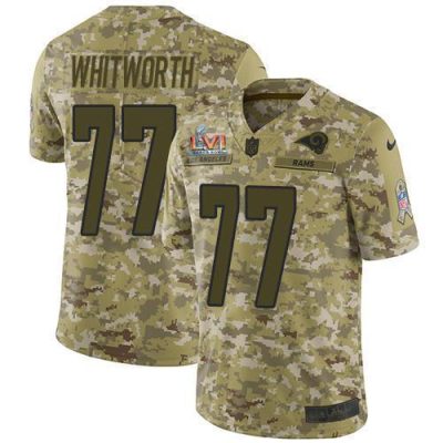 Nike Los Angeles Rams #77 Andrew Whitworth Camo Super Bowl LVI Patch Stitched NFL Limited 2018 Salute To Service Jersey