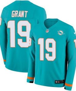Nike Miami Dolphins #19 Jakeem Grant Aqua Green Team Color Stitched NFL Limited Therma Long Sleeve Jersey