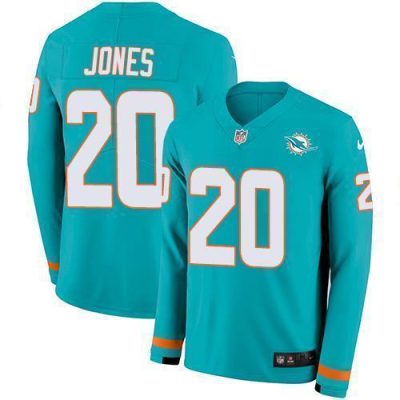 Nike Miami Dolphins #20 Reshad Jones Aqua Green Team Color Stitched NFL Limited Therma Long Sleeve Jersey
