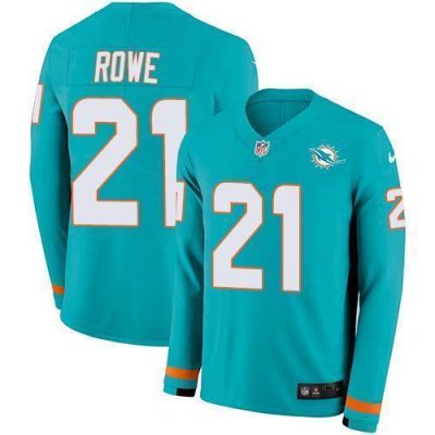Nike Miami Dolphins #21 Eric Rowe Aqua Green Team Color Stitched NFL Limited Therma Long Sleeve Jersey