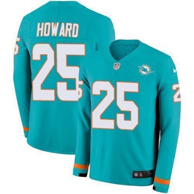 Nike Miami Dolphins #25 Xavien Howard Aqua Green Team Color Stitched NFL Limited Therma Long Sleeve Jersey