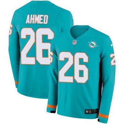 Nike Miami Dolphins #26 Salvon Ahmed Aqua Green Team Color Stitched NFL Limited Therma Long Sleeve Jersey