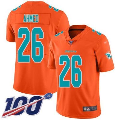 Nike Miami Dolphins #26 Salvon Ahmed Orange Stitched NFL Limited Inverted Legend 100th Season Jersey