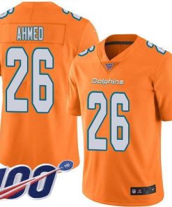Nike Miami Dolphins #26 Salvon Ahmed Orange Stitched NFL Limited Rush 100th Season Jersey