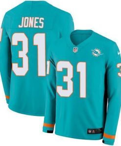 Nike Miami Dolphins #31 Byron Jones Aqua Green Team Color Stitched NFL Limited Therma Long Sleeve Jersey