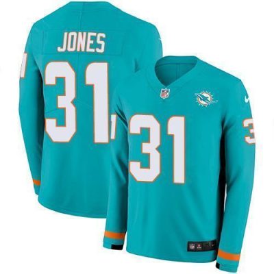 Nike Miami Dolphins #31 Byron Jones Aqua Green Team Color Stitched NFL Limited Therma Long Sleeve Jersey