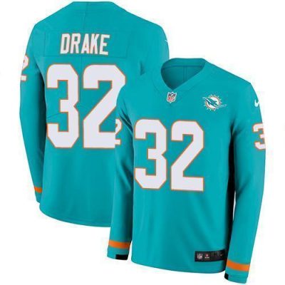 Nike Miami Dolphins #32 Kenyan Drake Aqua Green Team Color Stitched NFL Limited Therma Long Sleeve Jersey