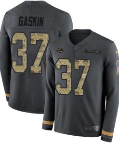 Nike Miami Dolphins #37 Myles Gaskin Anthracite Salute to Service Stitched NFL Limited Therma Long Sleeve Jersey