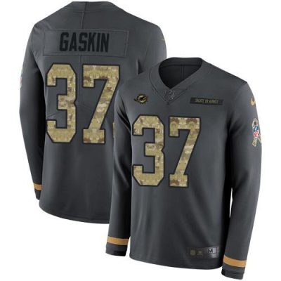 Nike Miami Dolphins #37 Myles Gaskin Anthracite Salute to Service Stitched NFL Limited Therma Long Sleeve Jersey