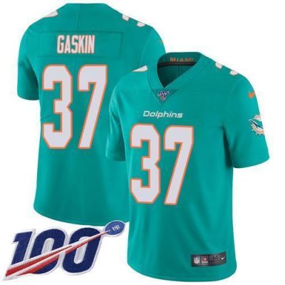 Nike Miami Dolphins #37 Myles Gaskin Aqua Green Team Color Stitched NFL 100th Season Vapor Untouchable Limited Jersey