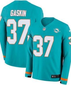 Nike Miami Dolphins #37 Myles Gaskin Aqua Green Team Color Stitched NFL Limited Therma Long Sleeve Jersey