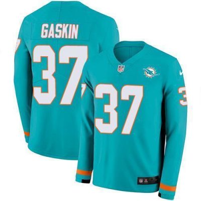 Nike Miami Dolphins #37 Myles Gaskin Aqua Green Team Color Stitched NFL Limited Therma Long Sleeve Jersey