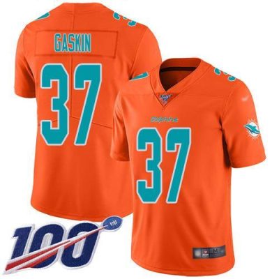 Nike Miami Dolphins #37 Myles Gaskin Orange Stitched NFL Limited Inverted Legend 100th Season Jersey