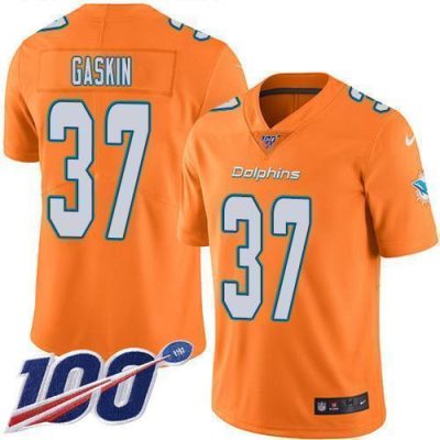 Nike Miami Dolphins #37 Myles Gaskin Orange Stitched NFL Limited Rush 100th Season Jersey