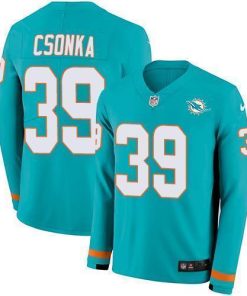 Nike Miami Dolphins #39 Larry Csonka Aqua Green Team Color Stitched NFL Limited Therma Long Sleeve Jersey